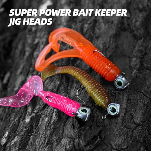 Glow Eye Jig Head, 20pcs Jig Heads Fishing Hooks with Luminous Eyes, 4 Sizes Assorted, Sharp Hook for Soft Lures, Saltwater & Freshwater Fishing - size: 3/8oz