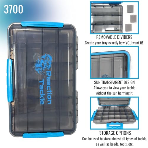 Reaction Tackle Premium Tackle Trays, Water Resistant Fishing Tackle Box Organizers with Triple Clip Closure, Removable Dividers and Clear View Design - 3700 (2-Pack) - size: 3700 (2-Pack)