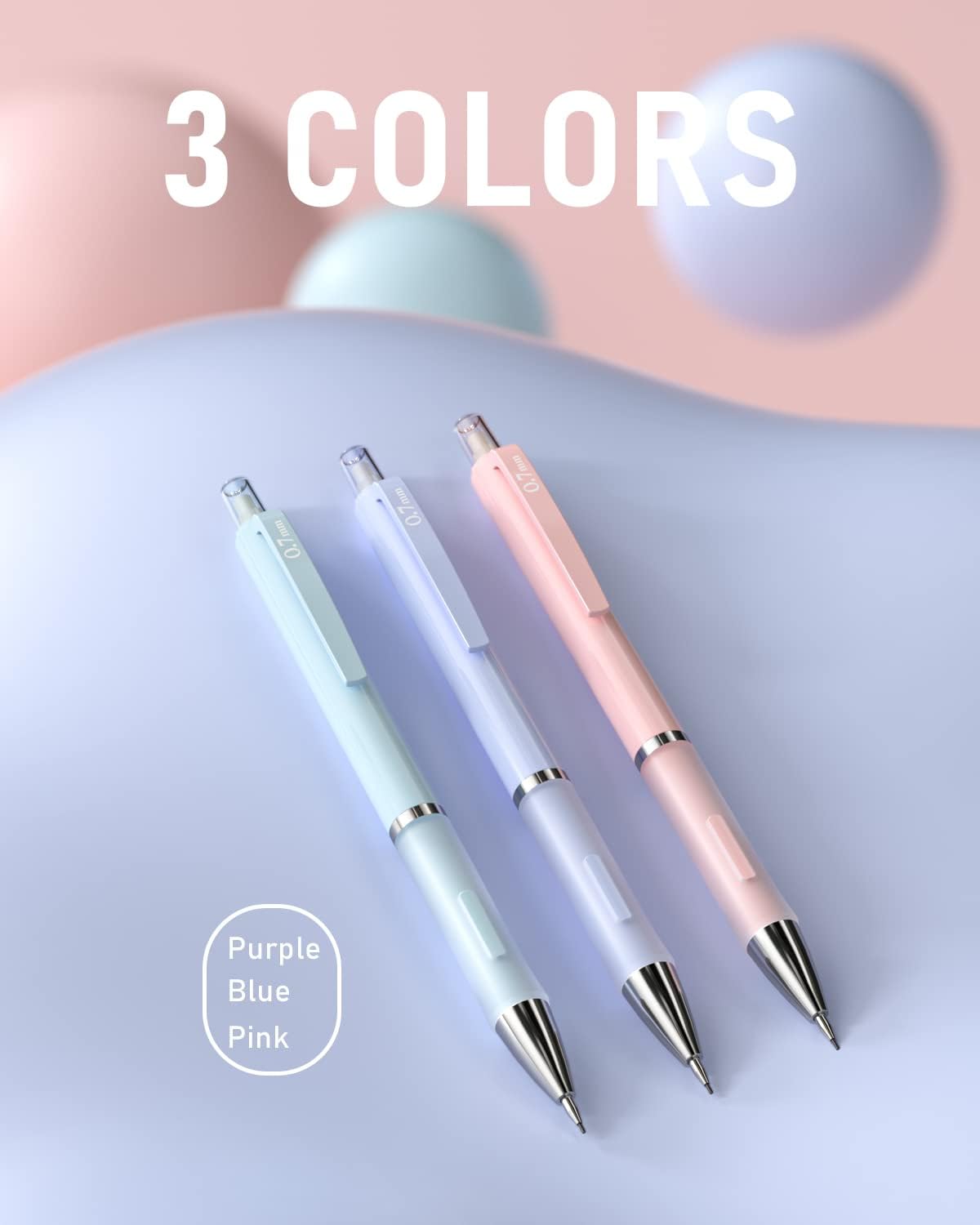 Nicpro 3PCS Cute Mechanical Pencil Set with Case, 0.7 mm Pencils with 6 Tube HB Lead Refill, 3PCS Eraser, 9PCS Eraser Refill for School Supplies Kid Student Writing, Drafting Drawing Sketching