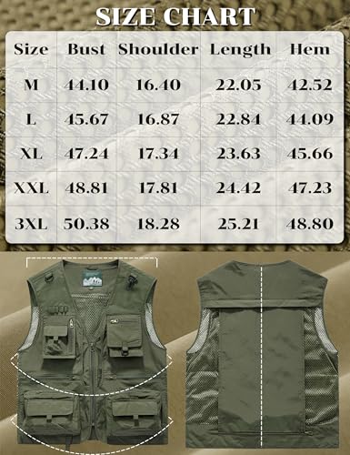 Men's Lightweight Mesh Fishing Vest Utility Outdoor Multi-Pocket Hunting Cargo Vest - color: Army Green, size: Medium