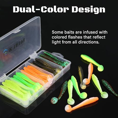 Paddle Tail Swimbaits, 50 PCS Ribbed 3 Inchs Soft Plastic Fishing Lures for Bass Trout Crappie Walleye Saltwater/Freshwater Fishing - color: Yellow Black