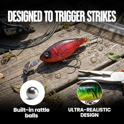 Headbanger Cranky Shad Slow-Sink Hard Lure (2-1/2", 3", 4" & 5") – Patented Erratic “Headbanging” Action Crankbait for Freshwater Bass, Walleye & Perch – 1/3 oz with Premium VMC Hooks - color: Ghost Shad, size: 4"