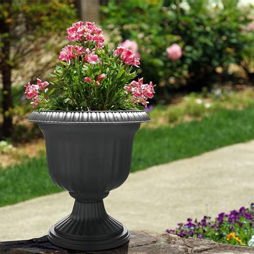 Southern Patio 2 Pack Utopian Urn Planter, Large 14 Inch Outdoor Pot, Lightweight Garden, Entryway, or Walkway Accessory with UV-Coated Finish, Stone