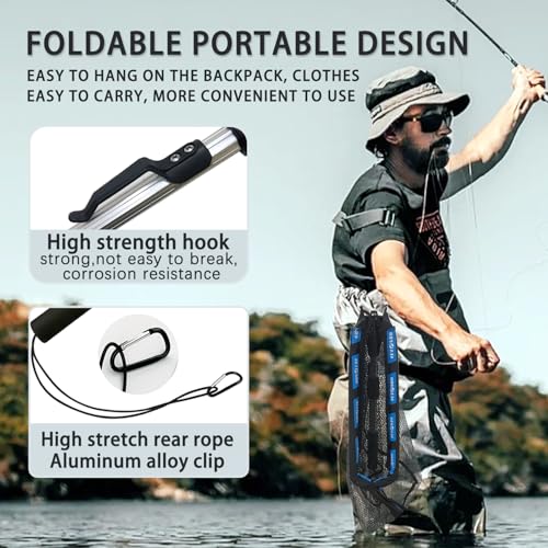 Floating Telescoping Rubber Fishing Net with Handle Lightweight Fly Fish Net Silicone Foldable Freshwater and Saltwater Extendable Fishpond Kayak Fish Landing Net - color: Floating Rubber Coated Net-Silver&Blue-36"