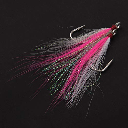 Bucktail Teasers Fishing Hooks Saltwater Flounder Rig Bucktail Mylar Teasers Inserted Stainless Steel Fishing Teaser Hooks for Striped Bass Trout Catfish Cod Flounder Hi/Lo Rig Jigs Spoons Lures - color: Green, size: 6pcs