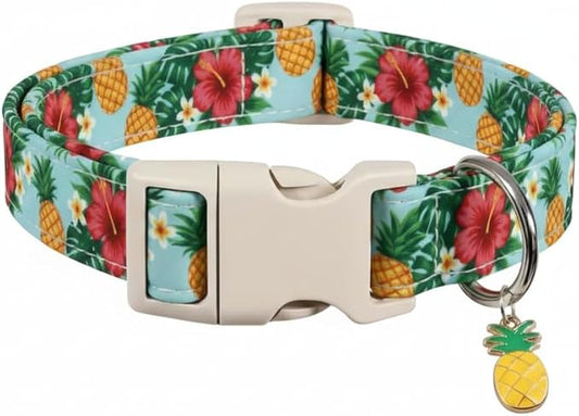 Summer Dog Collar with Tropical Pattern, Cute Dog Collar for Girl Boy Dogs, Pet Collar with Unique Print and Soft Fabric, Suitable for Small Dogs