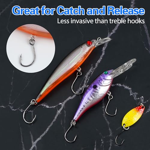 Inline Single Hooks, Inline Fishing Hooks for Treble Hook Replacement Lures Plugs Baits Large Eye with Barbed Saltwater Freshwater Fishing, #4#2#1 1/0 2/0 - size: 2/0-100pcs