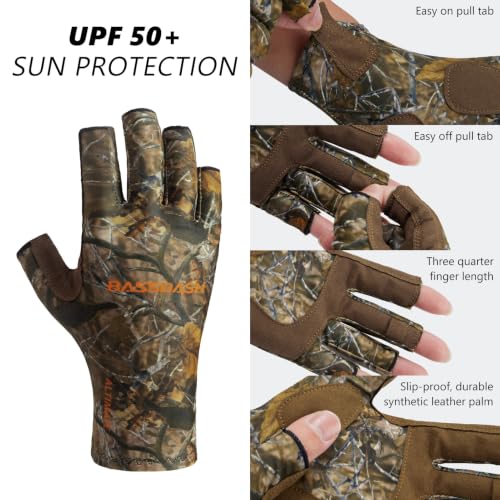 Bassdash ALTIMATE UPF 50+ Sun Protection Fingerless Fishing Gloves Men - color: Autumn Forest, size: Large