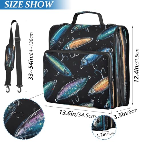 Fish Lure Vintage Funny 3 Ring Zipper Binder with Strap 1.5 inch 500 Sheet Capacity File Folder Storage Organizer