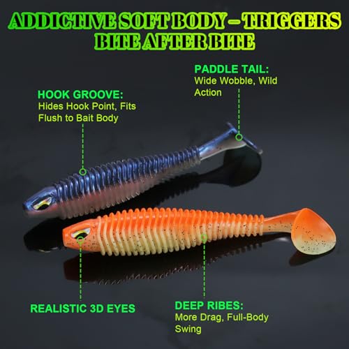 MAFIMOEA 40/30/25Pcs Paddle Tail Swim Baits Lures Fishing Soft Plastic Lure Kit for Bass Trout Walleye Crappie 6.5cm 7.5cm 10.5cm - color: Blue, size: 2.55IN/6.5CM - 40PCS