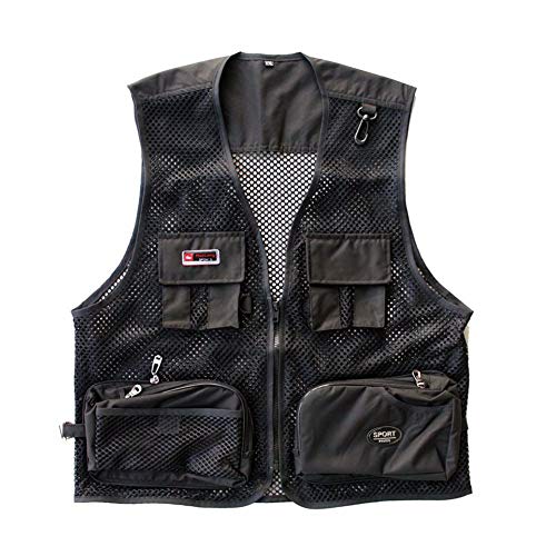 Foldable Outdoor Fishing Camping Travel Mesh Vest, Multi-Pockets Photography Lightweight Vests - color: Black, size: Large