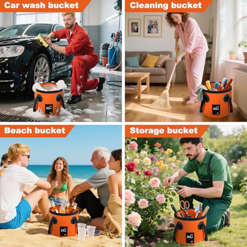 5 Gallon Bucket, Collapsible Bucket with Handle for Outdoor Beach Fishing Gardening, Folding Car Wash Buckets Mop Water Storage Laundry Wash Basin for RV Household Cleaning Supplies Camping Essentials - size: 20L