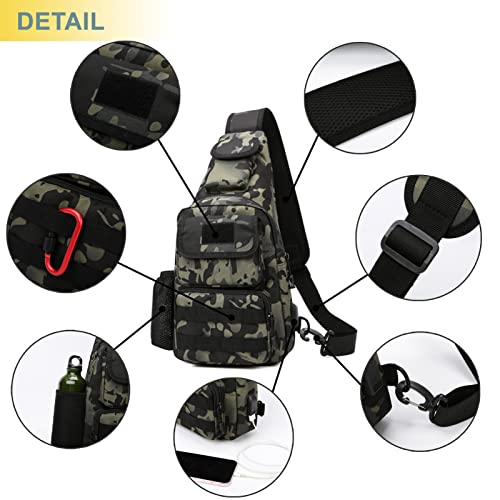 Tactical Shoulder Bag - 1000D Molle Military Backpack Outdoor Daypack Chest Pack (Darkgray) - color: Darkgray