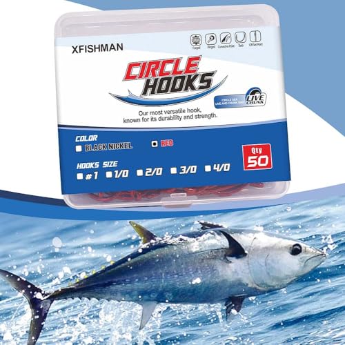 XFISHMAN Circle-Hooks-Fishing-Equipment-Octopus-Hooks-Saltwater-50 Pack #1 –12/0 - color: Red, size: 3/0 50-Pack
