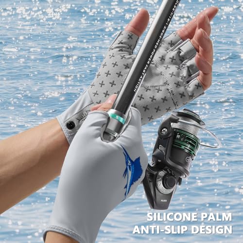 BASSDASH Unisex UPF 50+ Half Finger Sun Gloves Fingerless Breathable UV Protection for Fishing Hiking Kayaking Rowing FG02 - color: Cool Grey/Marlin, size: Small