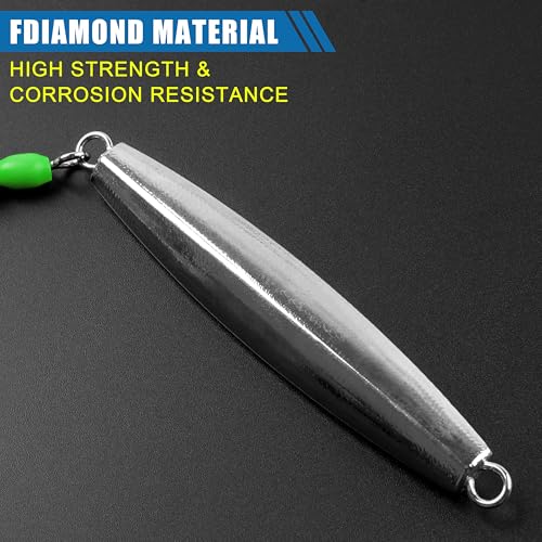 Diamond Jig Saltwater Fishing Lures Casting Jigging Spoon with Tube Tail Stainless Steel Hooks Trolling Lures Striped Bass Metal Jig for Deep Sea Surf Fishing Bottom Dragging Sinking - color: Green, size: 8 oz