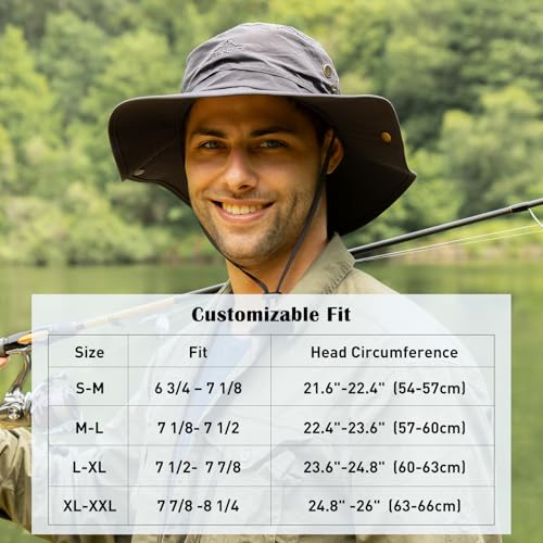 Oversize XL XXL Large Wide Brim Waterproof UPF 50+ Bucket Sun Summer Travel Fishing Hiking Fisherman Hat Detachable Chin - color: 000702_dark Grey, size: Small-Medium