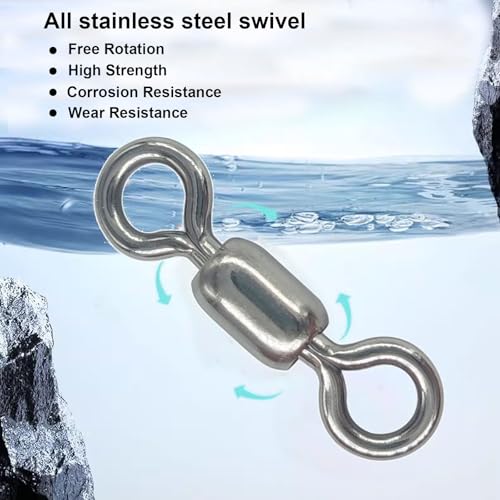 100 pcs Fishing Swivels, 100% 304 Stainless Steel Barrel Swivel Corrosion Resistance Power Crane Swivels Saltwater and Freshwater Fishing Line Lure Leader Connector - size: 3# 0.79"/240LB