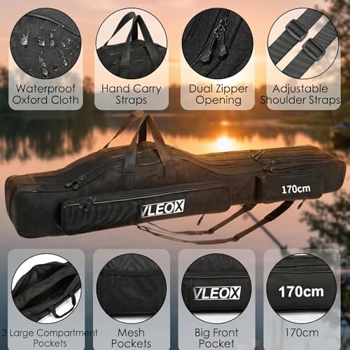 3 Layers Fishing Pole Bag, Fishing Rod Case, Portable Folding Fishing Rod Case Fishing Pole Reel Storage Bag Fishing Gears Organizer 130/150/170/190 - size: 130cm