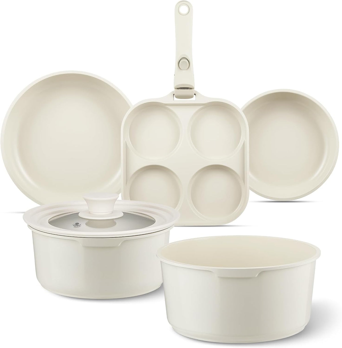 Ceramic Pots and Pans Set Non Stick, 7 Pcs Nonstick Cookware Set with Detachable Handle RV Camping Induction Kitchen Cookware Set Non Stick, PFAS PFOA & PTFE Free