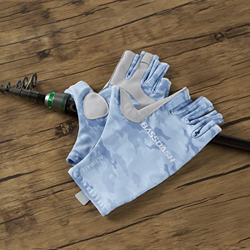 Bassdash ALTIMATE UPF 50+ Sun Protection Fingerless Fishing Gloves Men - color: ALTIMATE I - Light Blue Camo, size: X-Large