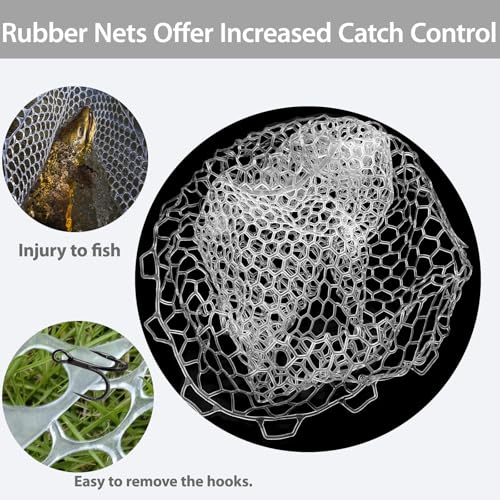 Rubber Fishing Net Replacement Hook Resist Fishing Nets for Fly Fish Landing Net, Trout Nets,Rubber Mesh Bag 4 Size - color: White, size: S:Fits Hoop 11.81"-13"|Net Dia 11.81"|Depth 9"