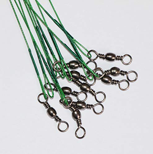 20pcs Wire Leader Hook Rigs Baitholder Fishing Hook Nylon Coated Fishing Wire Leader with Swivel - color: 10inch green, size: 1#-20pcs
