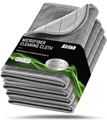 Airlab Microfiber Towels Cars Wash Drying Cleaning Cloth, Grey-Grey | Thick Plush Auto Detailing Super Absorbent for Interior & Exterior Lint Free, Streak Free, 20" x 16", Pack of 4 - color: Grey-grey