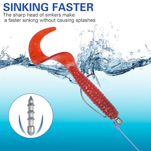 Nail Weights for Bass Fishing,45pcs Wacky Worm Weight Insert Sinkers Kit for Soft Plastic Lures, Neko Rig and Wacky Rig Pencil Sinker 0.875g 1.15g 1.75g 3.5g