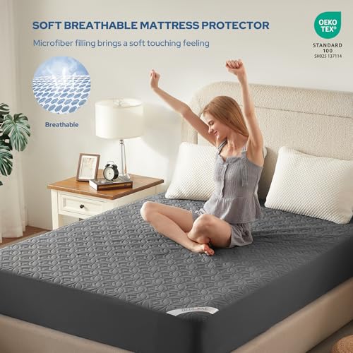 BEDLORE Waterproof Mattress Protector, Queen Size Mattress Pad Noiseless with Deep Pocket 6"-18" Depth, Soft Breathable Dirt-Proof Bed Mattress Cover Washable for Home, Bedroom, Hotel (Gray)