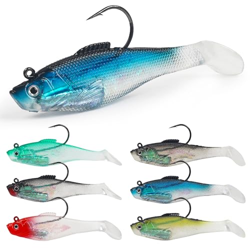 Pre-Rigged Swimbaits, 6/12pcs Paddle Tail Swim Baits Swim Shad Jig Head Fishing Lures Soft Plastic Swimbaits for Bass Trout Walleye Crappie - size: 2.36inch/0.13oz, style: 6pcs