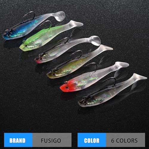 Pre-Rigged Swimbaits, 6/12pcs Paddle Tail Swim Baits Swim Shad Jig Head Fishing Lures Soft Plastic Swimbaits for Bass Trout Walleye Crappie - size: 3.93inch/0.96oz, style: 6pcs