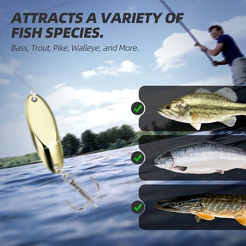 Jigging Spoon Fishing Lure Set 6-Pack Metal Saltwater & Freshwater Casting Spoon Hooks Premium Durable Treble Hooks for Bass, Salmon & Trout Fishing - size: 1/4 oz