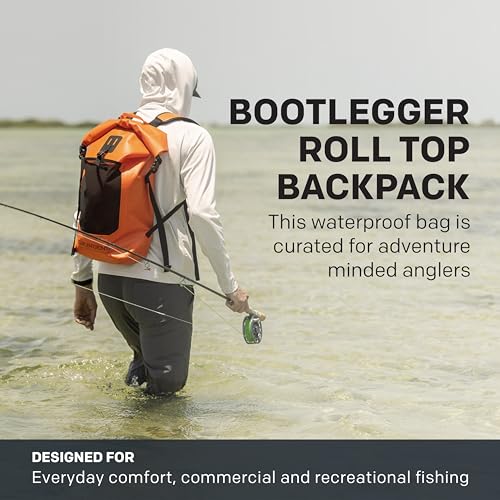 Grundéns Bootlegger Roll Top Backpack | Waterproof, 30L, Red Orange - color: Red Orange