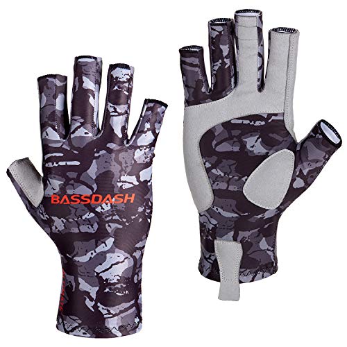 Bassdash ALTIMATE UPF 50+ Sun Protection Fingerless Fishing Gloves Men - color: Black Camo, size: X-Large