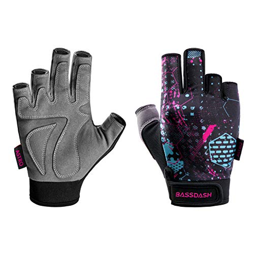 BASSDASH Astro Fishing Gloves Men’s Women’s Fingerless Gloves for Game Fishing Kayaking Paddling Sailing MTB - color: Abstraction, size: Medium