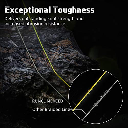 RUNCL Braided Fishing Line Merced, 1000 500 300 Yards Braided Line 4 8 Strands, 6-200LB - Proprietary Weaving Tech, Thin-Coating Tech, Stronger Smoother for Freshwater Saltwater - color: Hi-Vis Yellow, size: 12lb/300yards (4 Strands)