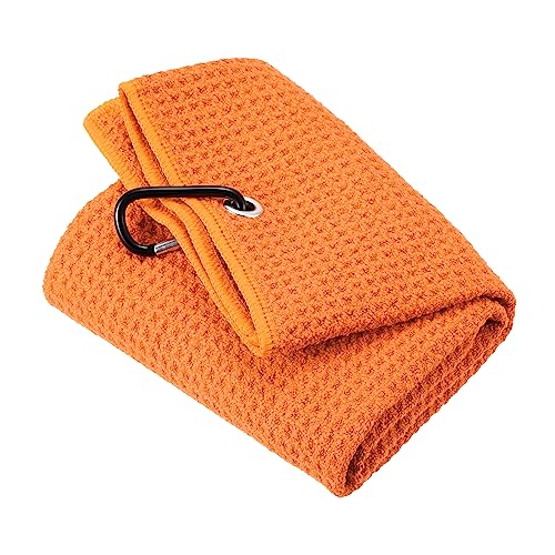 PATIKIL 16"x16" Tri-Fold Golf Towels, Waffle Pattern Towels Soft Fiber Strong Water Absorption with D Clip for Golf Lovers, Orange - color: Orange, size: 16"x16"