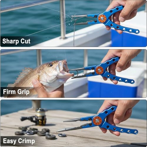 Aluminum Fishing Pliers with Cutters, Sawtooth Jaws, Lanyard and Sheath, 7.9 X 2 X 0.4 in / 20 X 5 X 1 Cm, Classic Blue