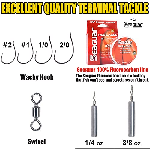 Drop Shot Rigs for Bass Fishing Ready Rig with Hooks and Sinker Weights - color: Hook Size 1-Weight 1/4 oz-Qty 5