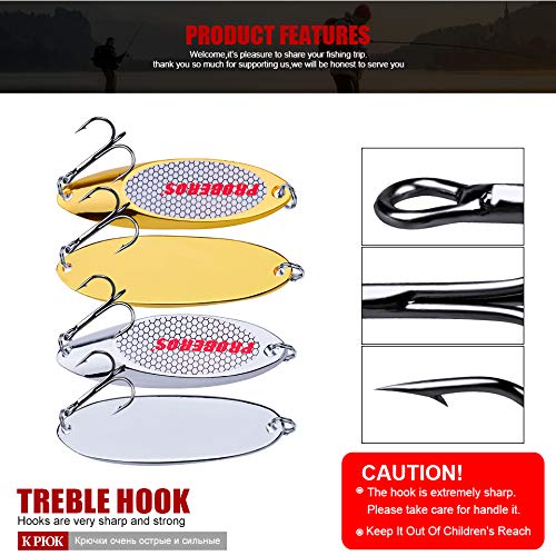 PROBEROS Fishing Spoons Lures Bass Baits Jigging Bait Tackle with Treble Hooks Hard Metal Spoon Fishing Lure Weight Pick 10 Pcs/Pack Silver Gold - color: 10PCS Silver, size: 32G-1.15OZ