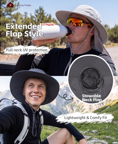Home Prefer UPF 50+ Wide Brim Sun Hats with Neck Flap Sun Protection Hat for Men Women Gardening Fishing Summer Bucket Hat - color: Dark Grey