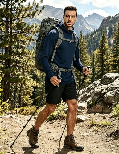 LeeHanTon Men UPF 50+ Sun Protection Hoodie Long Sleeve Shirts Dry-Fit UV Breathable Work Athletic Summer Pullover Sweatshirt - color: A-navy-with Mask, size: Small