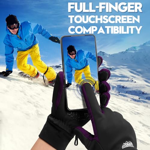 Bruvoalon Winter Gloves for Women & Men, 3M Thermal Insulation, Lycra Fabric, Touchscreen, Anti-Slip - color: Black/Purple, size: X-Large