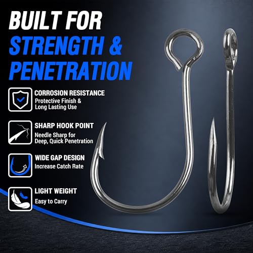 Inline Single Hooks, 80pcs Single Replacement Hooks for Hard Lure Baits Inline Circle Hooks Large Eye Fishing Lure Hooks for Treble Hook Replacement Saltwater Freshwater - size: 1#-80pcs