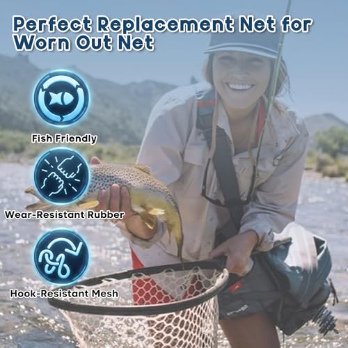 Riverruns Rubber Net Replacement with Repair Kit Fly Fishing Net Replacement Knotless Netting Bag for Rubber Fishing Net, Catch & Release - color: Black, size: 15.7" Dia x 13.8" Depth (47.2" Circumference)