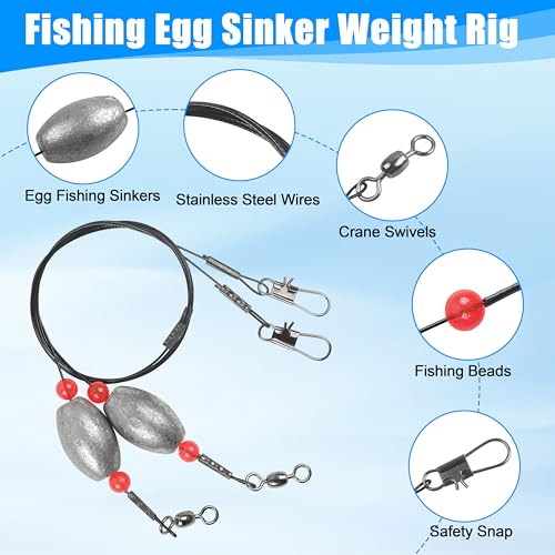 SILANON Flounder Grouper Rig Saltwater, Carolina Rig Catfish Rig Saltwater Bottom Surf Fishing Rig Steel Wire Leader with Egg Sinker Weight Swivel Snap for Catfish Grouper Drum Redfish - size: 0.75oz-4pcs