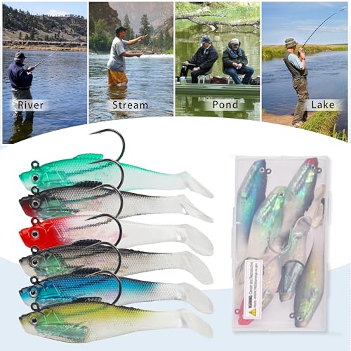 Pre-Rigged Swimbaits, 6/12pcs Paddle Tail Swim Baits Swim Shad Jig Head Fishing Lures Soft Plastic Swimbaits for Bass Trout Walleye Crappie - size: 3.93inch/0.96oz, style: 6pcs
