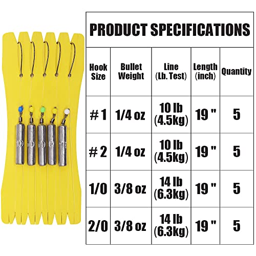 Drop Shot Rigs for Bass Fishing Ready Rig with Hooks and Sinker Weights - color: Hook Size 1-Weight 1/4 oz-Qty 5