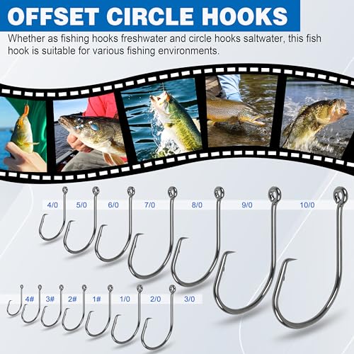 Circle Hooks Saltwater,100pcs Catfish Hooks Offset Circle Octopus Fishing Hooks High Carbon Steel 2X Strong Barbed Fishhooks for Bass Trout Freshwater Saltwater - size: 100pcs-1/0